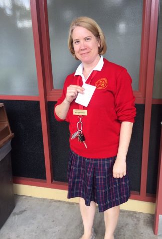 Ms. Christensen dresses up as a RA student with a detention!