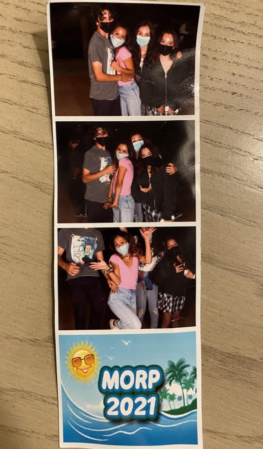 Kate Rosales 23, Marlie Machado 23, Luke Duchsherer ’23, and Is picture from the photo booth at MORP! 