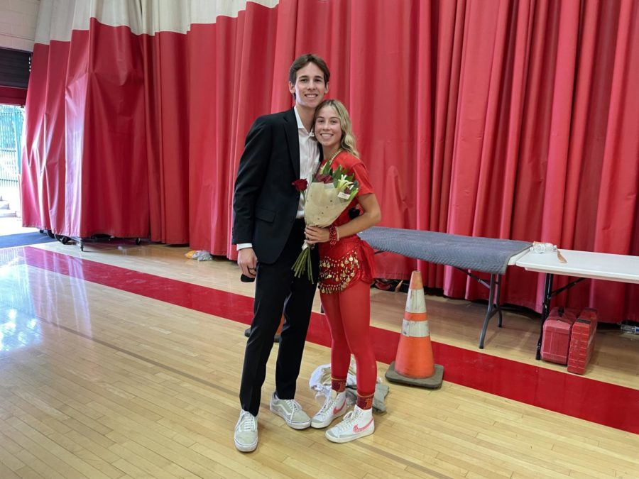 Ian Schutt 22 proposed to Olivia Eyler 22 in front of the whole school at the Homecoming Rally! 