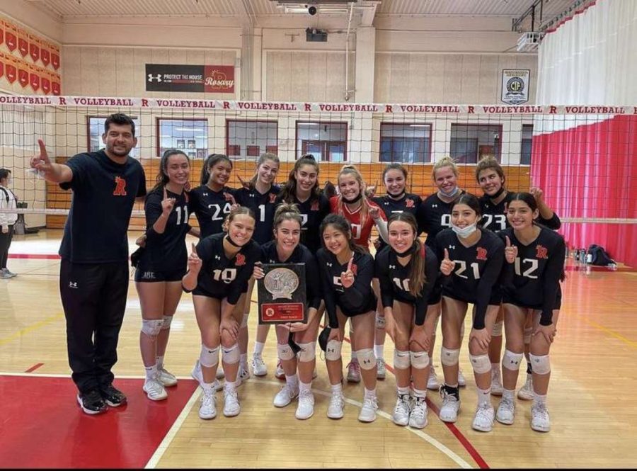 The volleyball celebrates a win because they are going to CIF. Photo provided by Joanna Ciudad 23.
