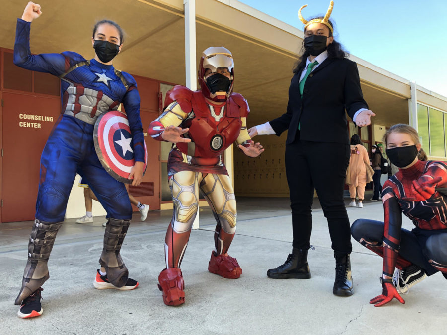 Madison Roach 24, Samantha Guerrero 23, Mahea Akui 24, and Grace Kaiser 24 dressed as our favorite Marvel characters. Photo Provided by Mr. Lyons