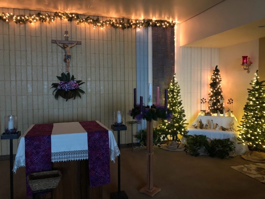 The chapel decorated for the season of Advent.