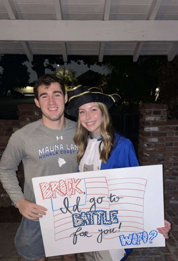 Evelyn LeVecke took the opportunity to put her colonial costume to use for her winter formal proposal.

