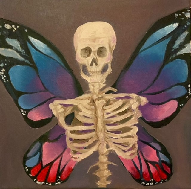 This is Kates oil painting that took about a week of preparation and a couple of days to paint called beauty in life after death. (Photo provided by Kate Rosales)