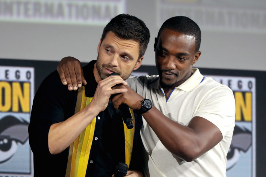My husband, Sebastian Stan, stands next to one of his besties, Anthony Mackie.