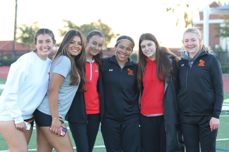 Some of the track girls getting ready to compete against El Modena High School.