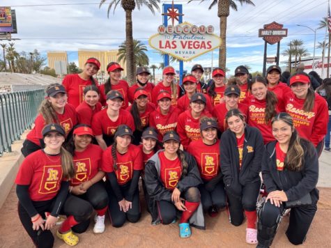 The softball team standing together during their Vegas trip.