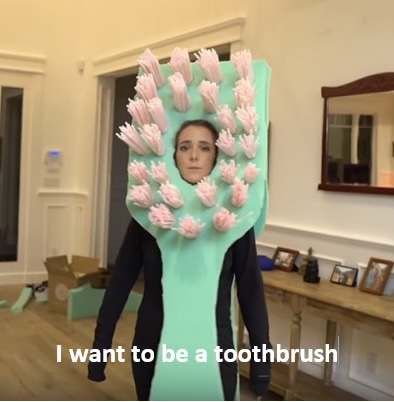 Jenna Marbles living her life as a toothbrush. Dont ask.  (Photo Provided by Alex Hutchison)
