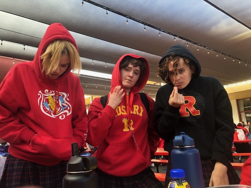 Kate Simmons 22, Elizabeth Walloch 22, and Grace Markos 22 poses after the spaghetti incident. (Photo provided by: Grace Markos) 