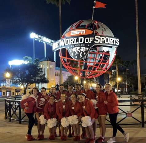 Taking a picture in front of the ESPN globe is a tradition that every dance team participates in at UDA Florida Nationals. (Photo provided by Julianna Ortiz)