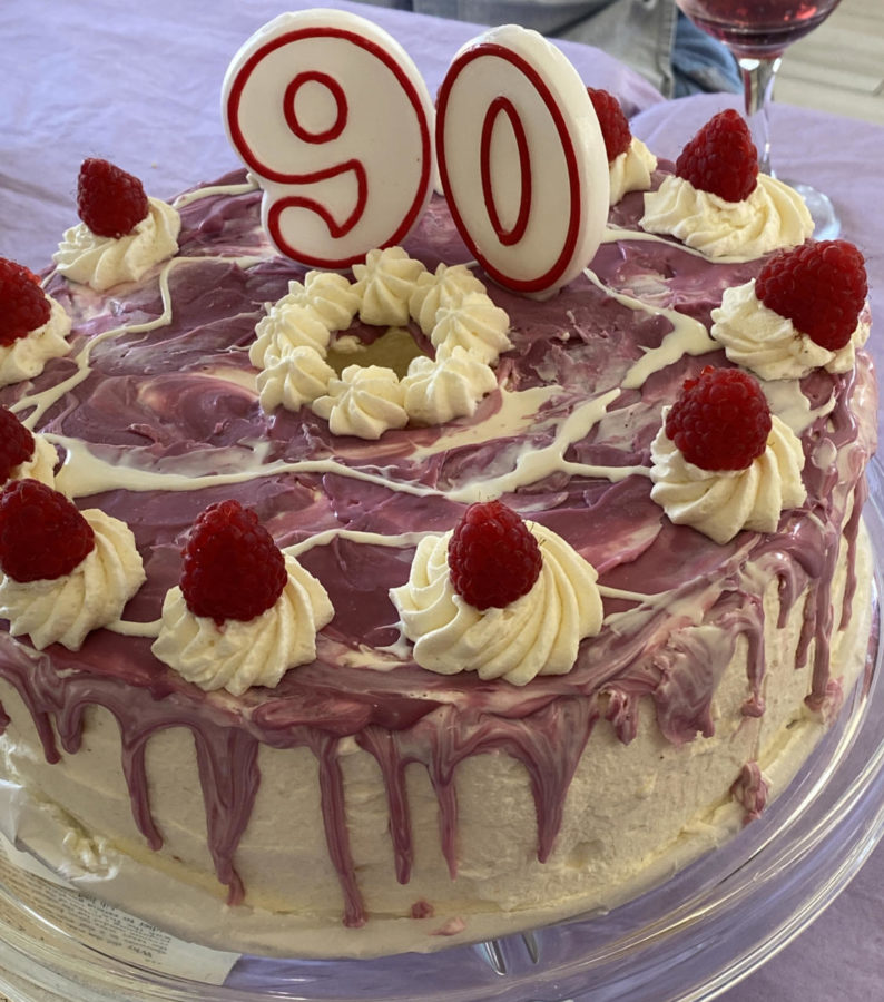 This is an angel food ice cream cake I made for my Mother-in-laws 90th birthday this year (Photo Provided by Mr. Lyons). 