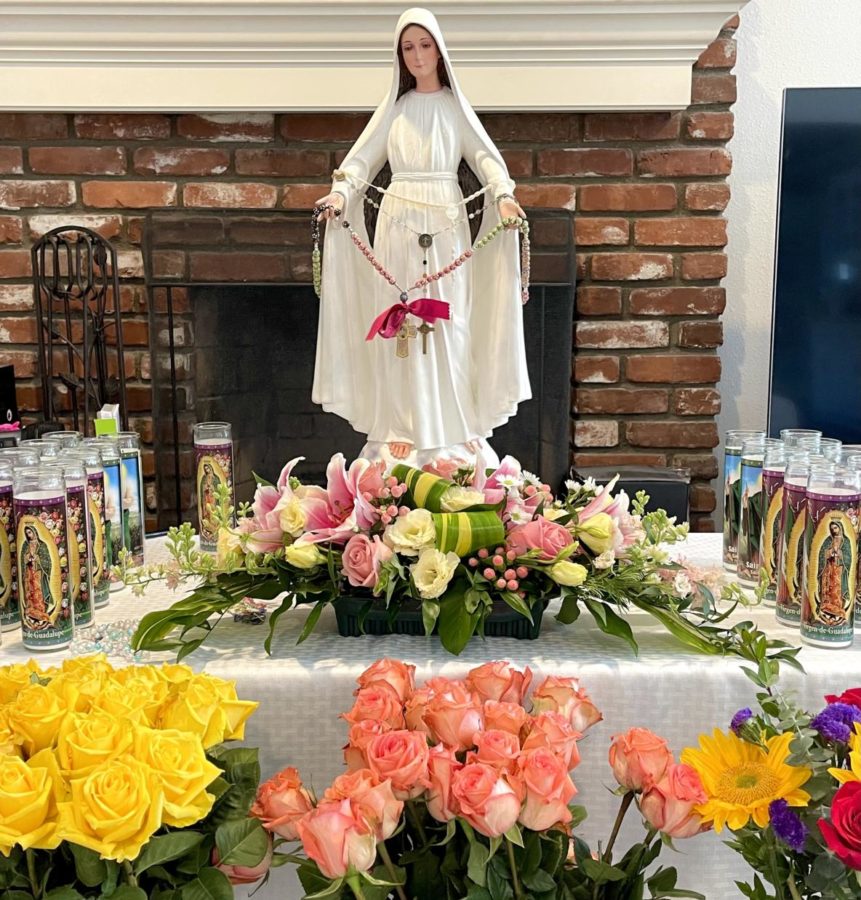 My mom loves to adorn the altar with tons of flowers.