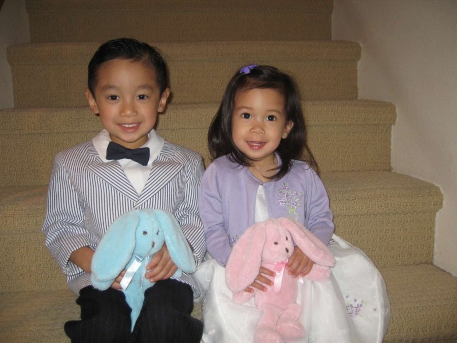 Baby Sydney Rosario 23 and her brother smile in their Sunday best on Easter day.