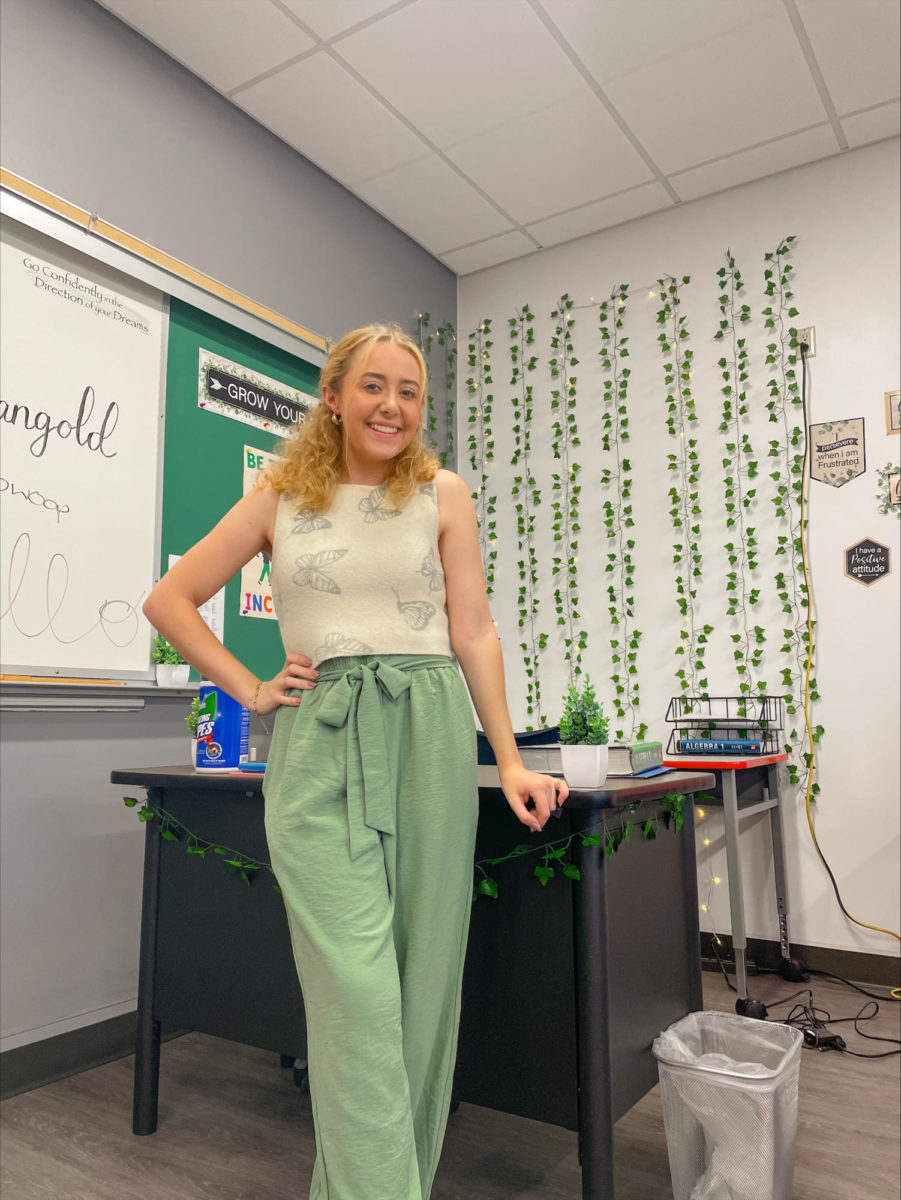 The stunning Ms. Mangold poses in her new classroom!
