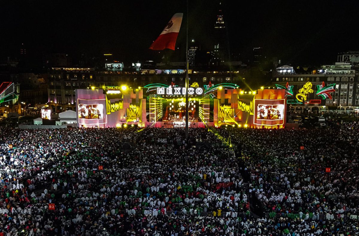 A large crowd gathers in the main plaza  of Mexico City to commemorate Mexican Independence Day