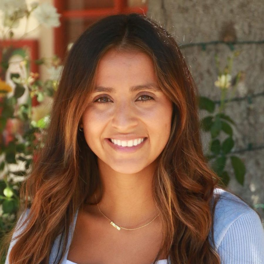 Ms. Torres smiling on her first day at Rosary. 