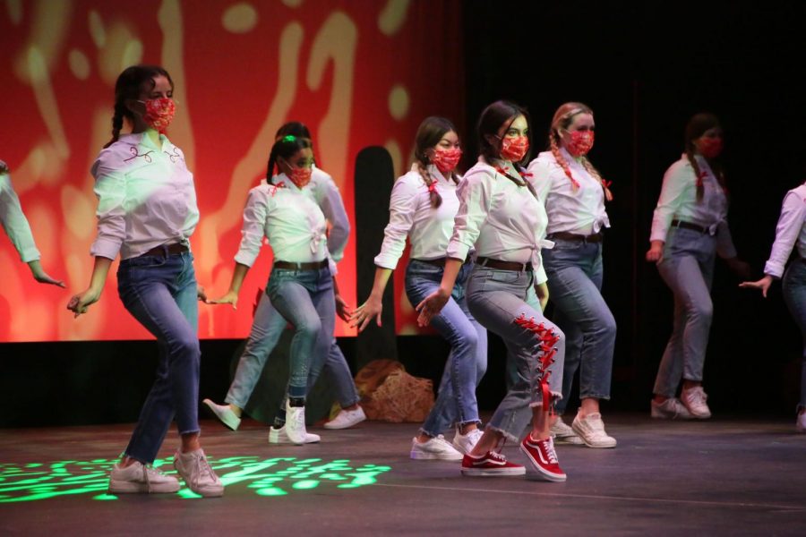 Red strikes a pose in adorable blue jeans and matching red masks. 