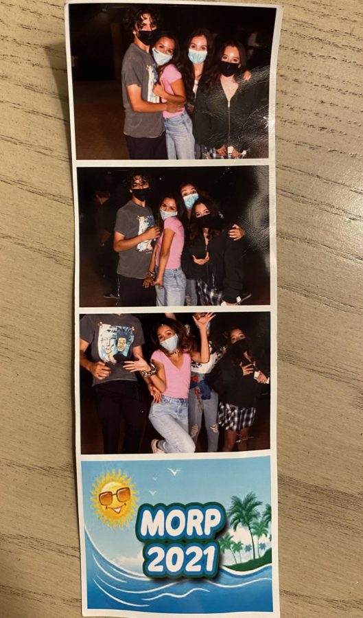 Kate Rosales '23, Marlie Machado '23, Luke Duchsherer ’23, and I's picture from the photo booth at MORP! 