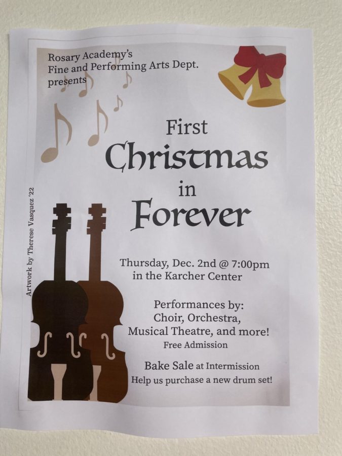 The Christmas Concert flyer posted around Rosary's campus. 
