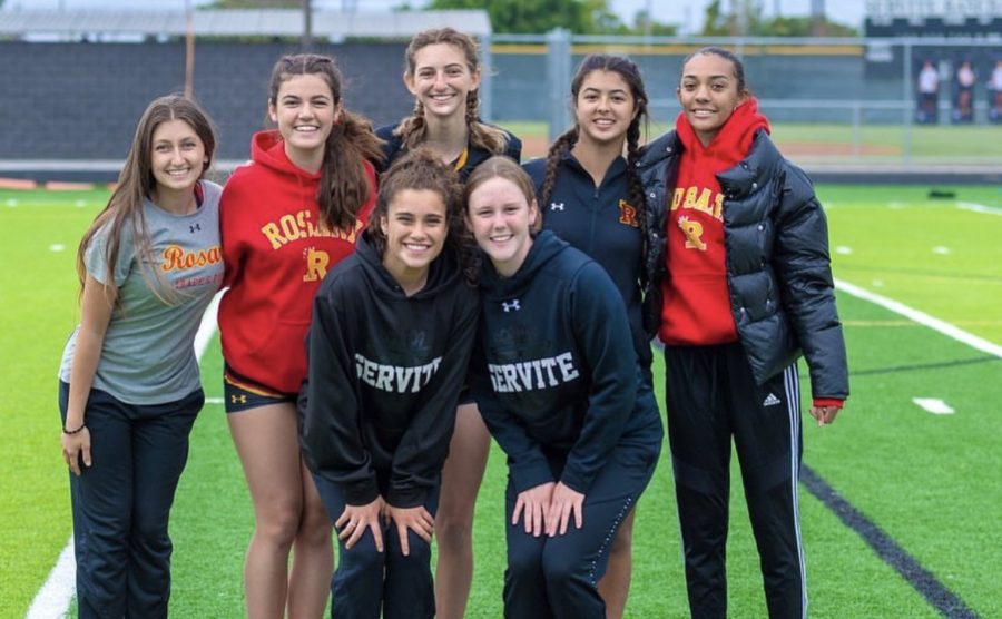 A few of the girls who participate in the jump events for the track team.