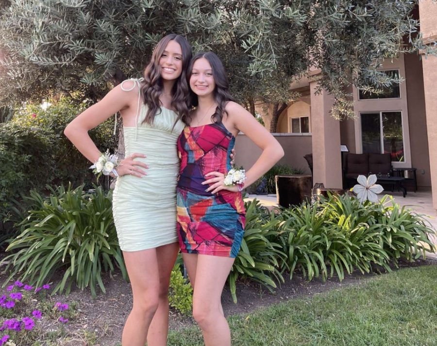 Julianna Ortiz'23 and Emma Vasquez'23 rocking their  beautiful homecoming dresses. (Photo provided by: Julianna Ortiz)