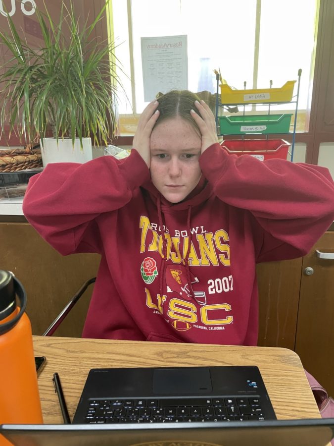 Colleen Schmitt '23 stressing for her finals next week.