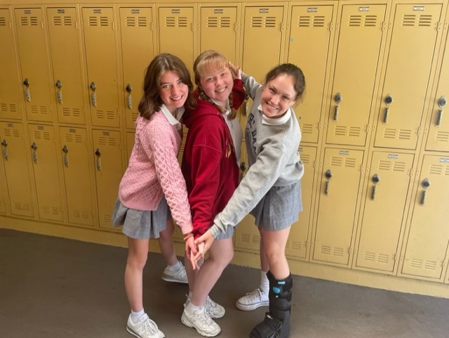 Rosary's Valedictorians Emma Fredman (left) and Mary Larson (right) and Salutatorian Charlotte Jordan (middle). (Photo Credit: Ms. Barclay)