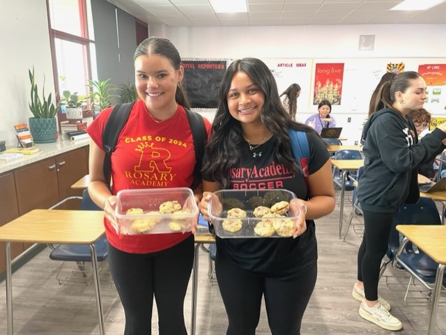 Seniors Olivia Verbeek and McKinley Fregoso showing off their goods.