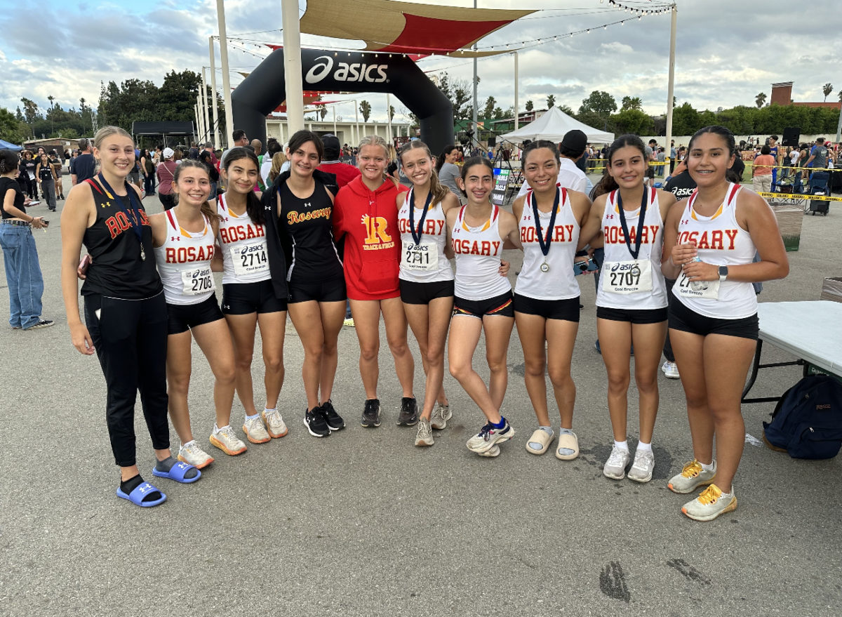 The Rosary Cross Country Team after their first race of the season. 