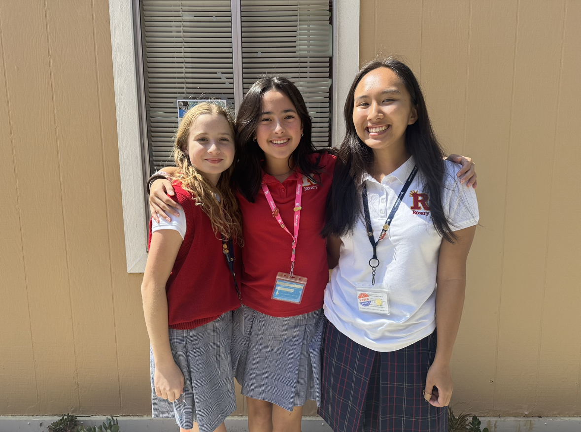 Pictured above is MaryJane Simmons, Olivia Man, and Mariella Tran, freshman class officers. Not pictured: Alyvia McAllister, freshman class secretary. (Photo Credit: Paloma Borsari)