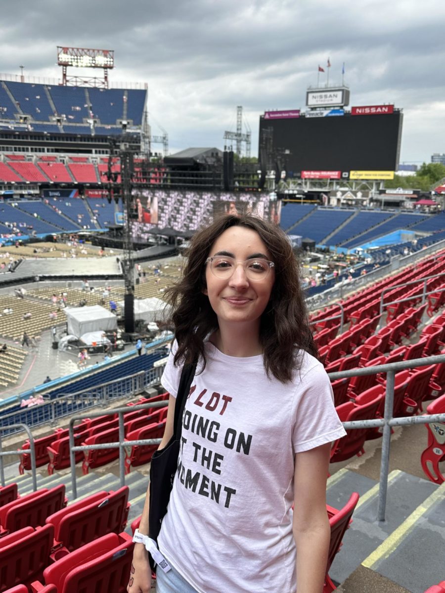 Marci wore the icinic "A lot going on at the moment" shirt.