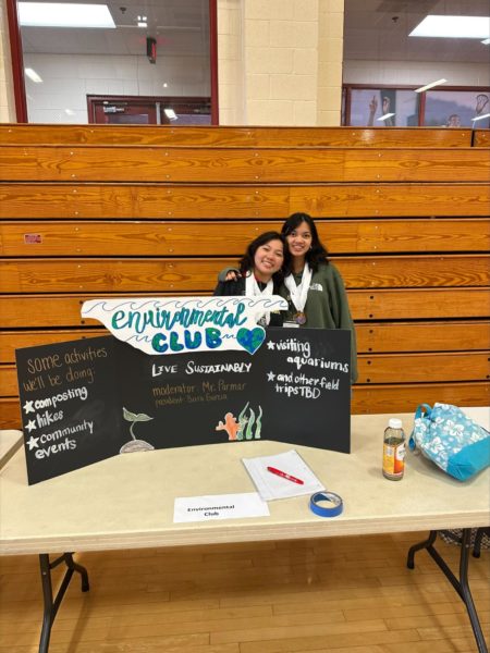 Sara Garcia 24 and Althea Arazo 24 pose to display the Environmental Club
