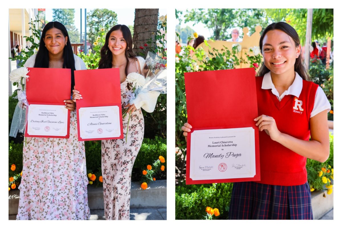 Itzel (left), Alanis (middle), and Mandy (right) smile with their awards. 