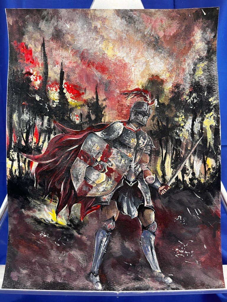 Junior Gabrielle Lazo's painting, The Knight, will be featured on Royal Aura.