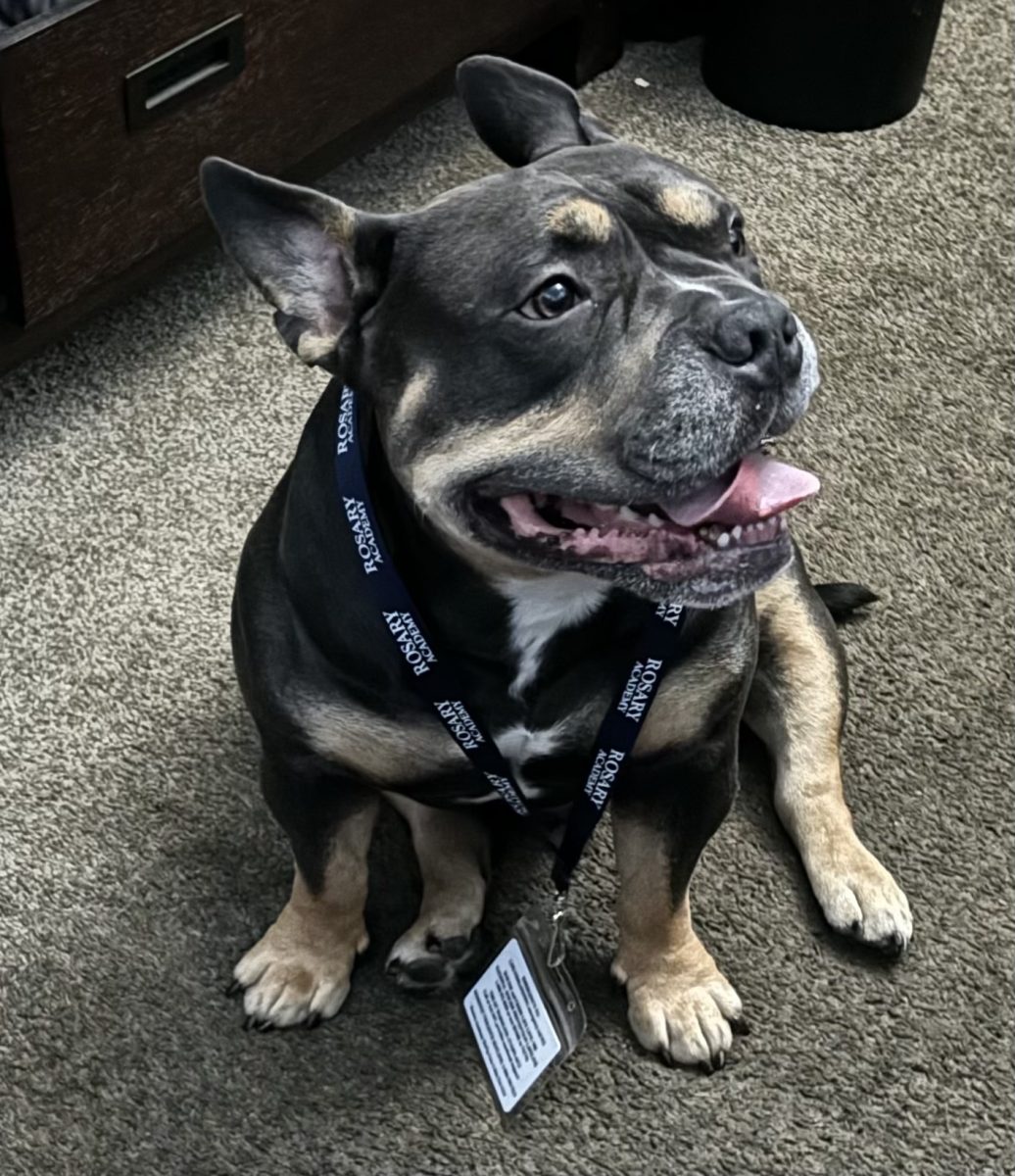 My baby looking sharp while donning his Rosary lanyard.