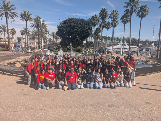 Rosary's APES and Oceanography classes pictured outside the Long Beach Aquarium this Monday. 