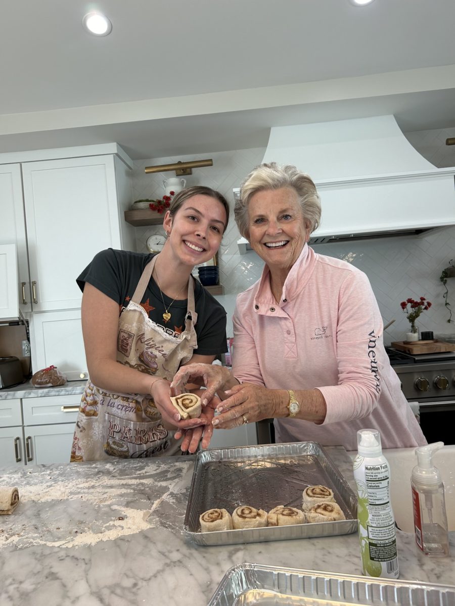 My sister, Evelyn LeVecke '22, helps our grandma make her famous and delicious cinnamon rolls.