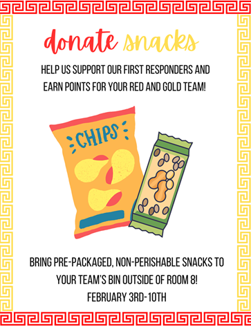 Donating snacks for the firefighters can earn your team Red and Gold points!