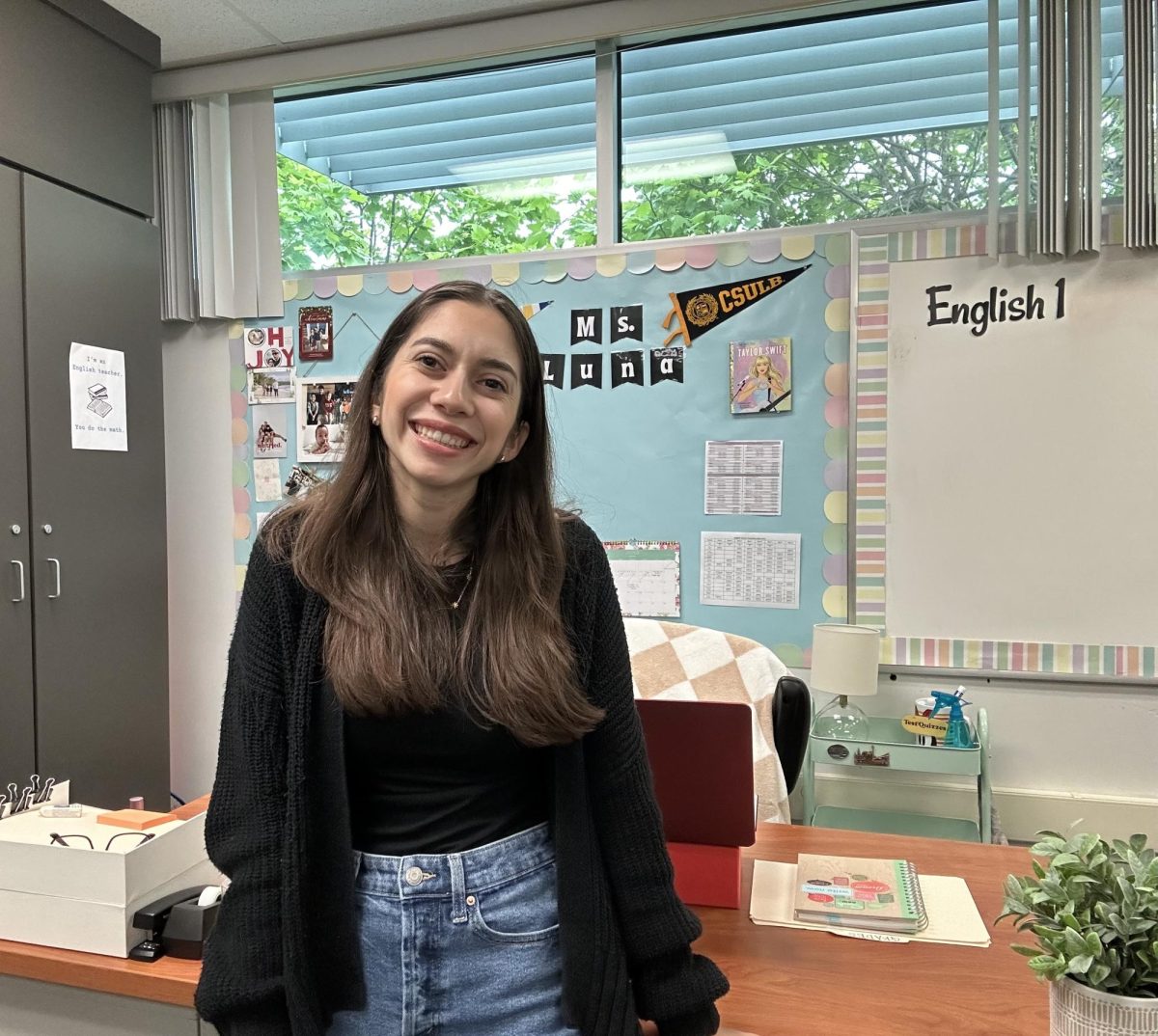 Ms. Luna is excited after teaching her first high school class in 2023.
